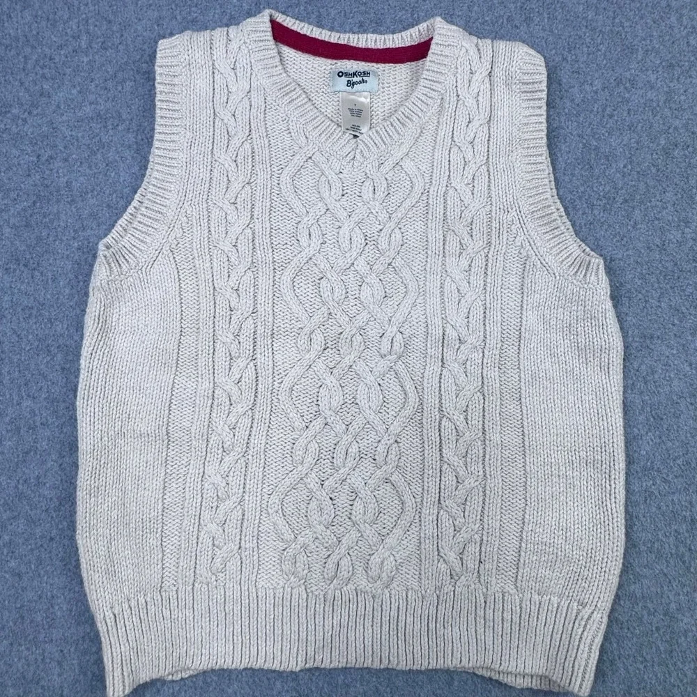 Oshkosh B'gosh Cotton Wool Beige Cable Knit Sweater Vest Boys Size 7 Academia‎